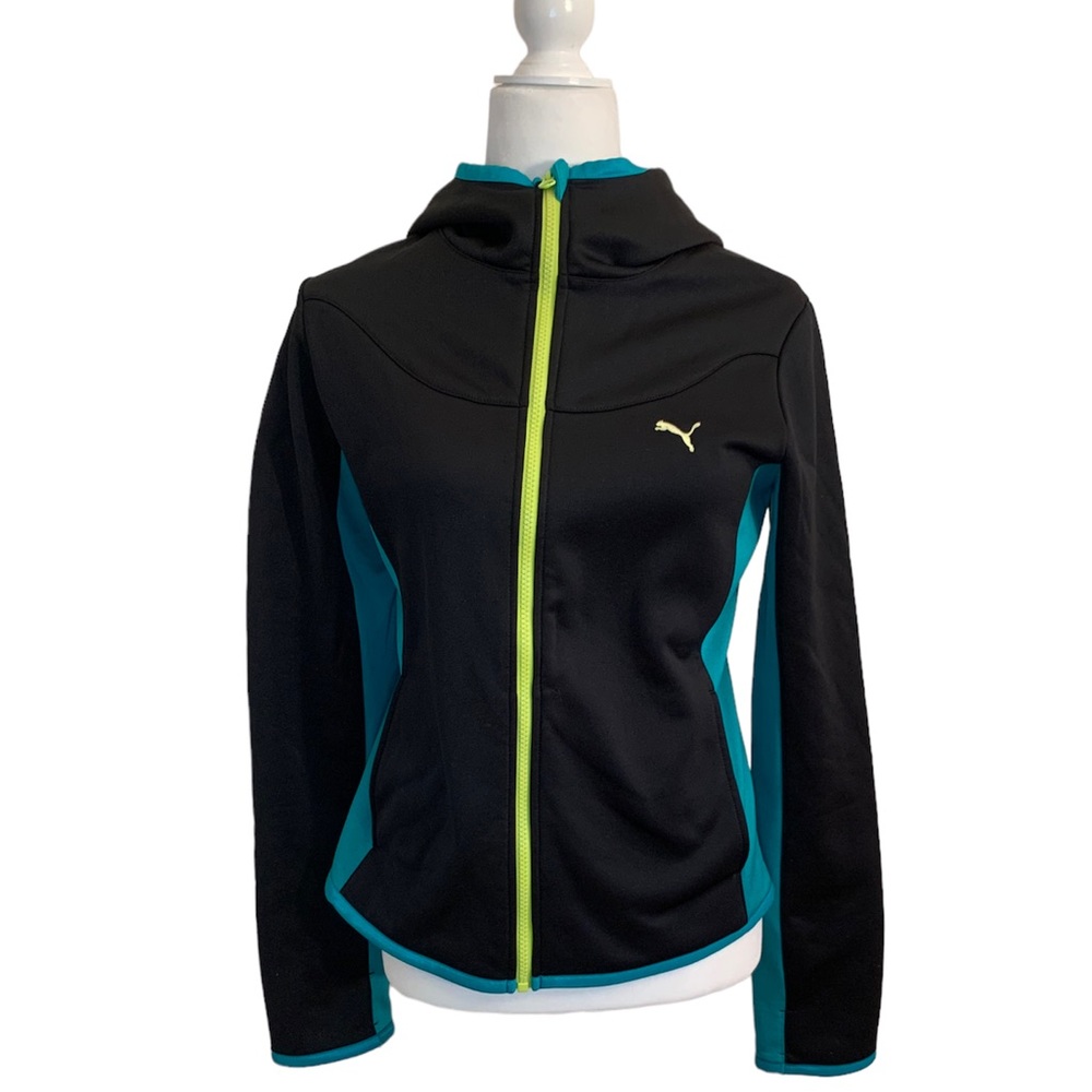 Puma | Hooded Black/teal/neon yellow Zip Up Women’s Sz M